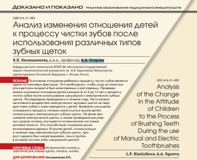 АНАЛИЗ ИЗМЕНЕНИЯ ОТНОШЕНИЯ ДЕТЕЙ К ПРОЦЕССУ ЧИСТКИ ЗУБОВ ПОСЛЕ ИСПОЛЬЗОВАНИЯ РАЗЛИЧНЫХ ТИПОВ ЗУБНЫХ ЩЕТОК