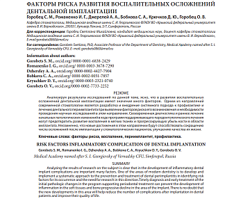 ФАКТОРЫ РИСКА РАЗВИТИЯ ВОСПАЛИТЕЛЬНЫХ ОСЛОЖНЕНИЙ ДЕНТАЛЬНОЙ ИМПЛАНТАЦИИ