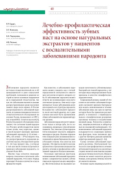 Лечебно-профилактическая эффективность зубных паст на основе натуральных экстрактов у пациентов с воспалительными заболеваниями пародонта